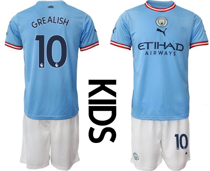 Youth 2022-2023 Club Manchester City home blue #10 Soccer Jersey->youth soccer jersey->Youth Jersey